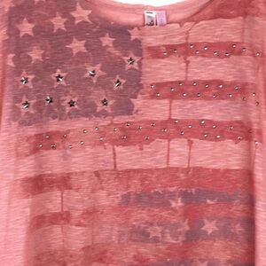 Womens US Flag Shirt Size Large Dolled Up Red Studded Burnout Cuffed Sleeves